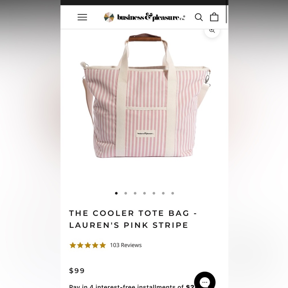 Business and Pleasure Co. Pink Stripe Cooler Tote Bag